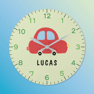 Red Little Car Personalised Kids Wall Clock