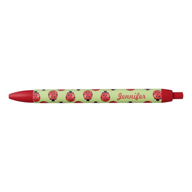 Red Little Ladybugs With Personalised Name Black Ink Pen (Front)
