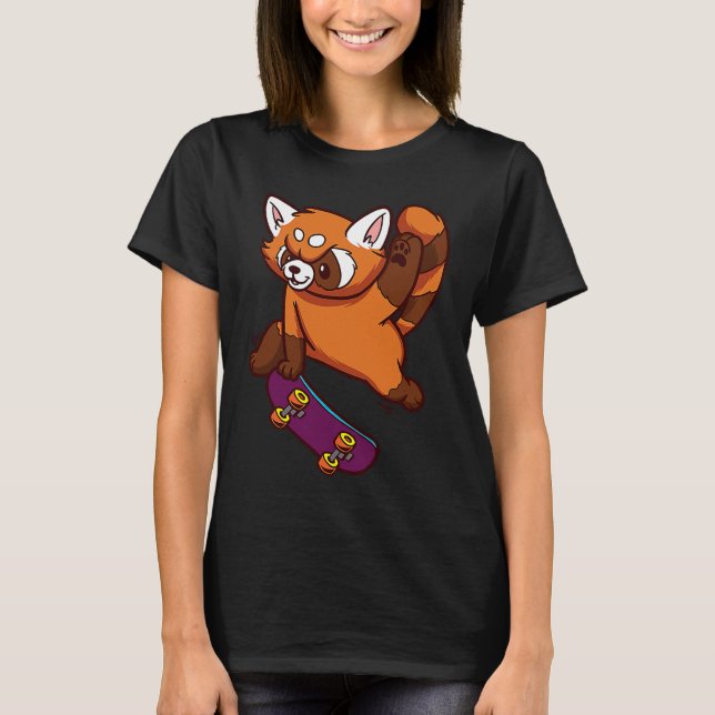 Red Little Panda Skateboard Animal  Outfit Girls T-Shirt (Front)