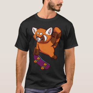 Red Little Panda Skateboard Animal  Outfit Girls T-Shirt