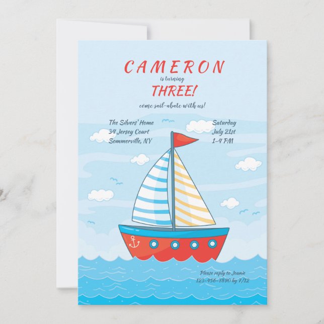Red Little Sailboat Invitation (Front)