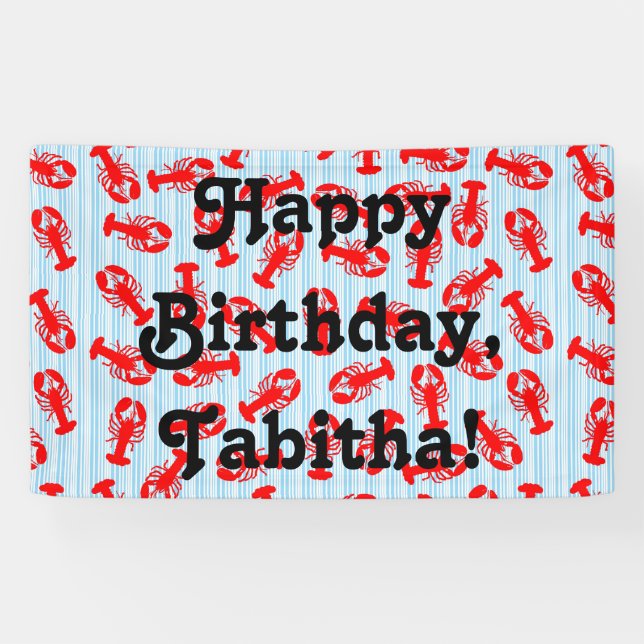 Red Lobster Animal Pattern on Blue Stripes Banner (Horizontal)