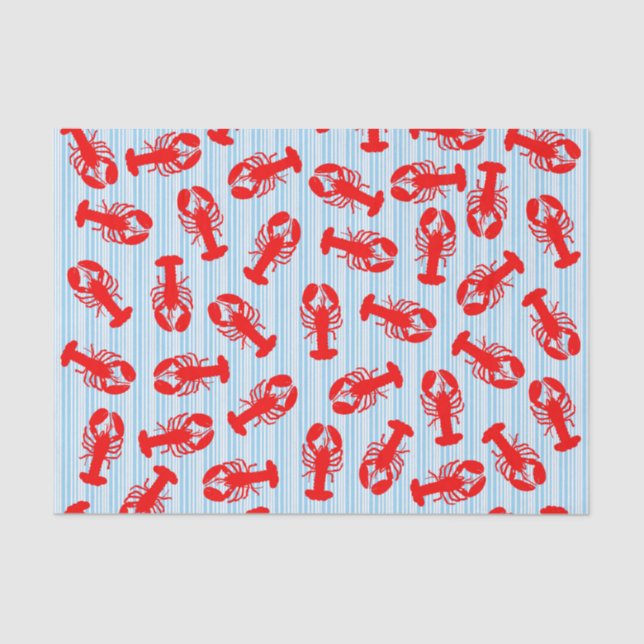 Red Lobster Animal Pattern on Blue Stripes Tissue Paper (Front)