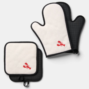 Red Lobster Bake Coastal Beach Ocean Maine Fun Oven Mitt & Pot Holder Set
