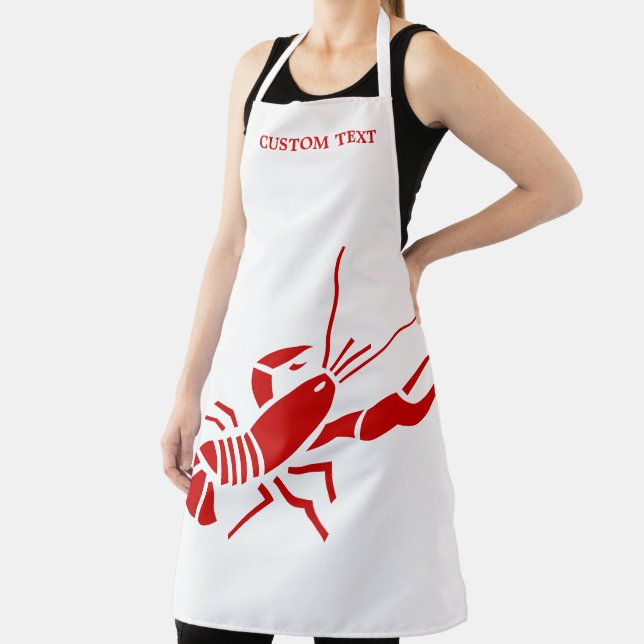 Red lobster BBQ cooking apron with custom name (Insitu)