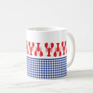 Red Lobster Blue White Gingham Coastal Fun Coffee Mug