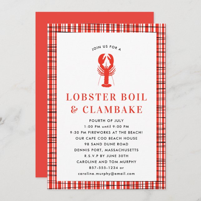 Red Lobster Boil Clambake Summer Party Cookout Invitation (Front/Back)