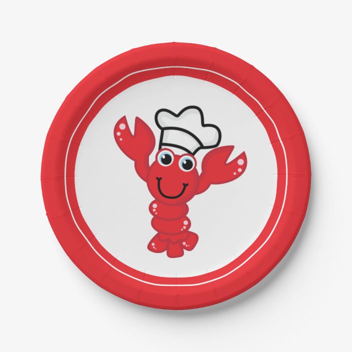 Red Lobster Chef Hat Cute Cartoon Illustration Paper Plate | Zazzle.co.uk