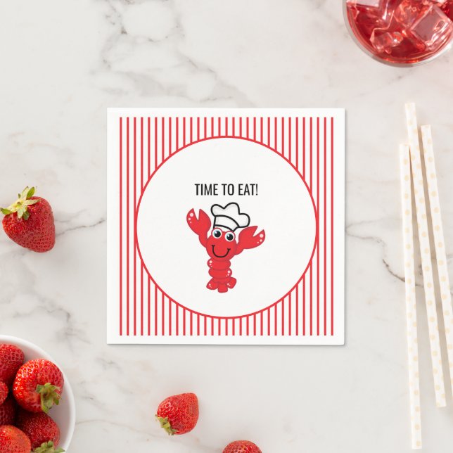 Red Lobster Chef Hat Red Stripe Cartoon Napkin (Insitu)
