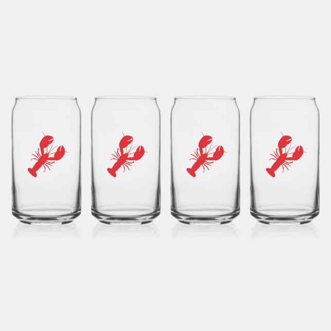 Red Lobster Coastal Beach Ocean Maine Fun Can Glass (Back)