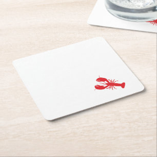 Red Lobster Coastal Beach Ocean Maine Fun Square Paper Coaster