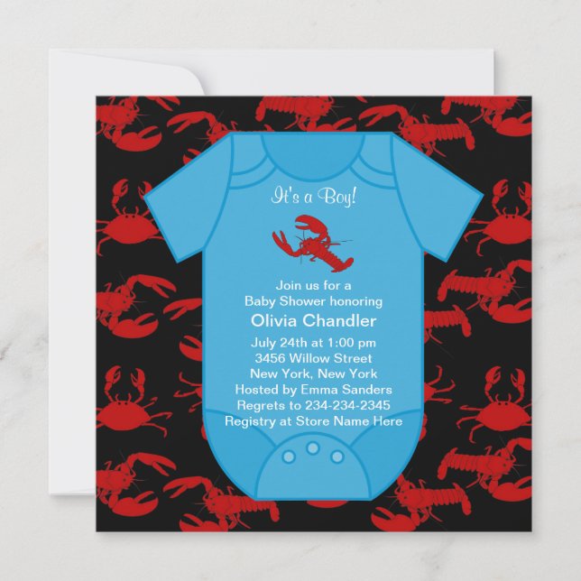 Red Lobster Crayfish Baby Boy Shower Invita Invitation (Front)