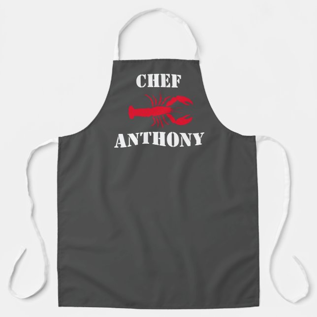 Red Lobster Grey White Personalised Chef Mens Apron (Front)