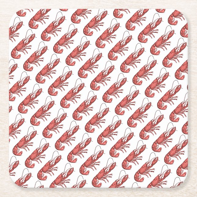 Red Lobster Image Design Square Paper Coaster (Front)