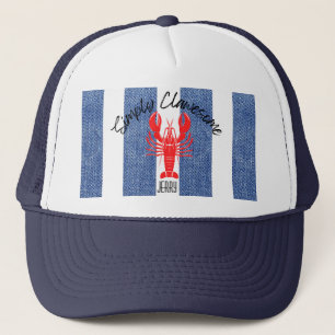 Red Lobster on Blue & White Denim Stripes Trucker Hat