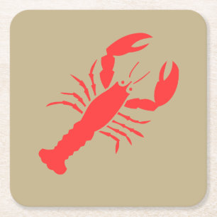 red lobster  on khaki   square paper coaster
