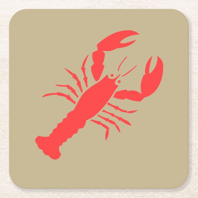 red lobster  on khaki   square paper coaster (Front)
