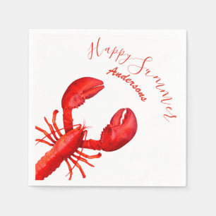 Red lobster on white happy summer name napkin