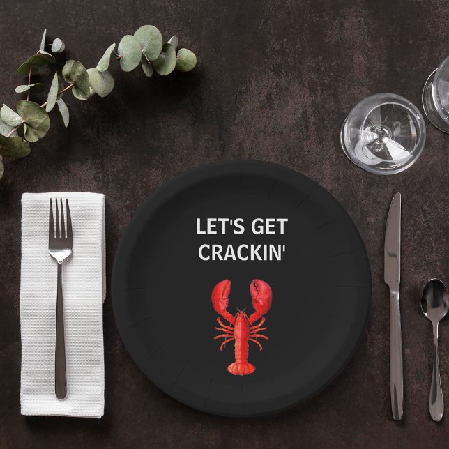 Red lobster party quote black paper plate (Creator Uploaded)
