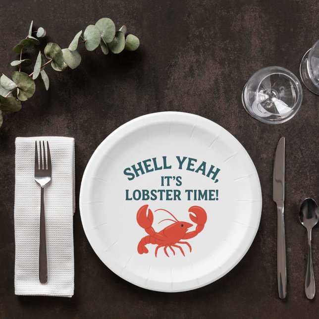 Red lobster party quote retro paper plate (Creator Uploaded)
