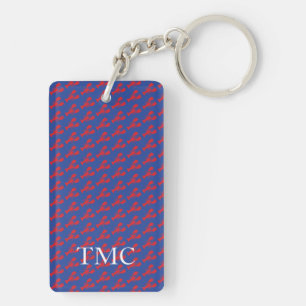 Red Lobster Pattern Blue Preppy Monogram Initials Key Ring