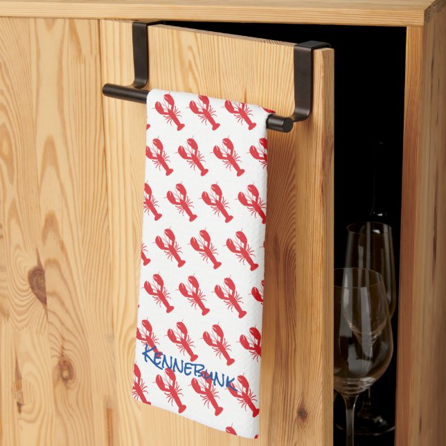 Red Lobster Pattern Coastal Beach Ocean LOCATION Tea Towel (Thirds Fold)
