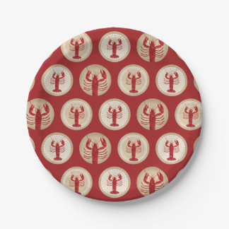 Red Lobster Pattern - Nautical Ocean Seafood Paper Plate