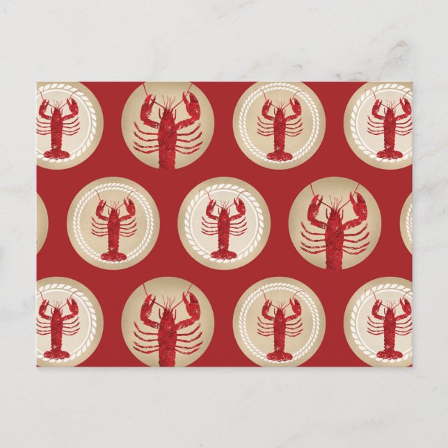 Red Lobster Pattern - Nautical Ocean Seafood Postcard (Front)
