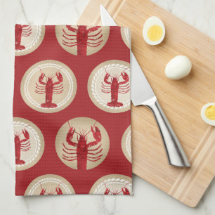 Red Lobster Pattern - Nautical Ocean Seafood Tea Towel