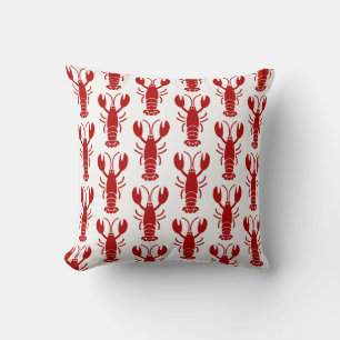 Red Lobster Pattern on White Throw Pillow