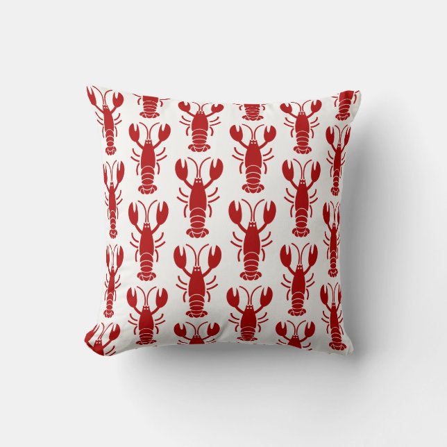 Red Lobster Pattern on White Throw Pillow (Front)