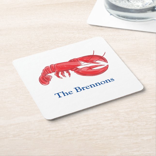Red Lobster Personalised Party Square Paper Coaster (Angled)