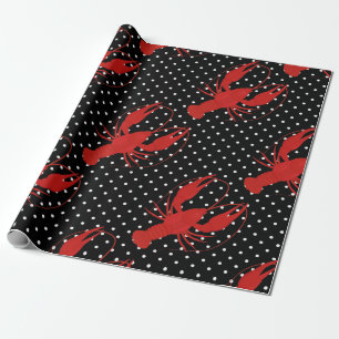 red lobster polka dots black wrapping paper