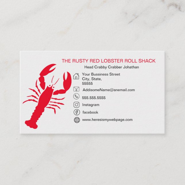 Red Lobster Seafood Black White Simple Nautical  Business Card (Front)