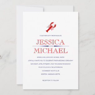 Red Lobster Wedding Navy Blue Nautical Theme Invit Invitation