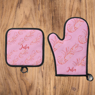 red lobsters- add name oven mitt & pot hol holder set