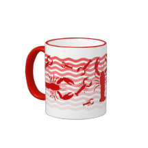 Red lobsters in red waves, fun