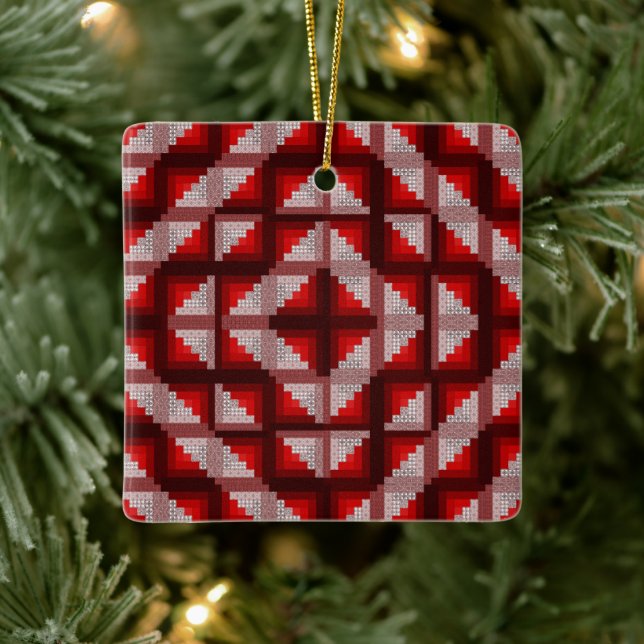 Red Log Cabin Quilt Ornament (Tree)