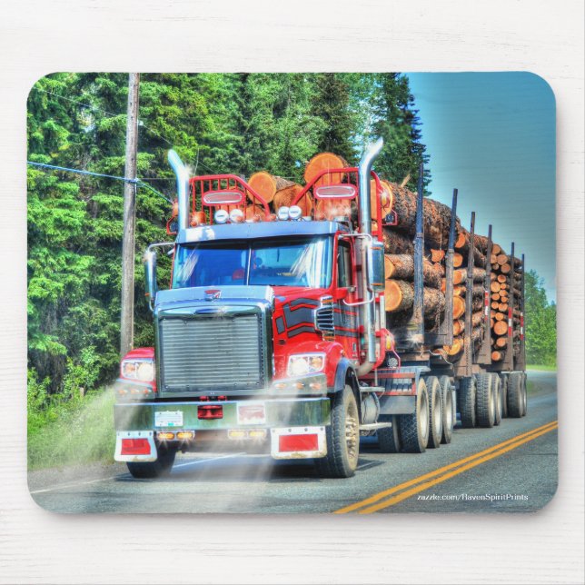 Red Logging Truck Highway Driving Art III Mouse Mat (Front)