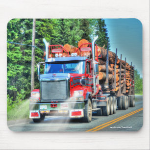 Red Logging Truck Highway Driving Art III Mouse Mat