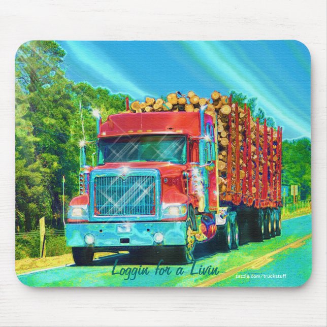 Red Logging Truck Highway Driving Art Mousepad (Front)