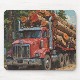 Red Logging Truck in the Mountains Mouse Mat