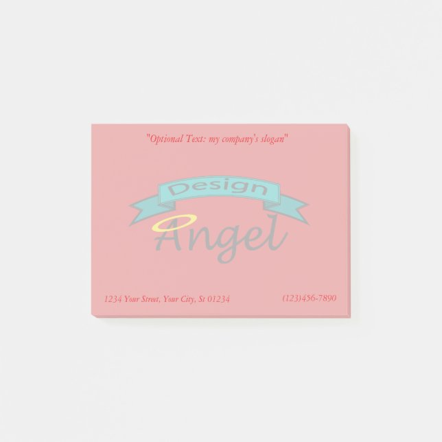 Red Logo Branded Watermark W/ Contact Info Post-it Notes (Front)