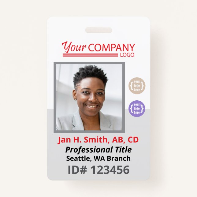 Red Logo Employee Photo ID Entry Card, Bar Code ID Badge (Front)