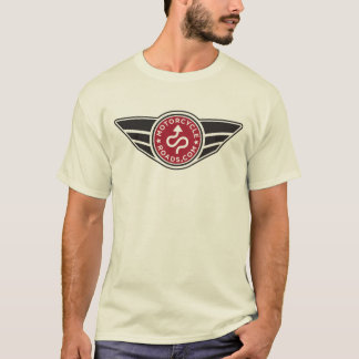 Red logo on light coloured shirt of your choice