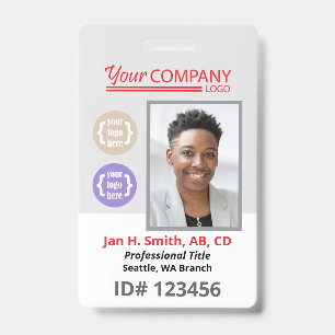Red Logo Photo ID Employee Entry Key Card Badge