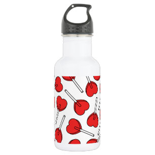 Red Lollipops, Heart Lollipops, Lollipop Pattern 532 Ml Water Bottle