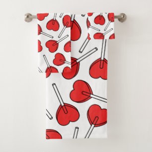 Red Lollipops, Heart Lollipops, Lollipop Pattern Bath Towel Set