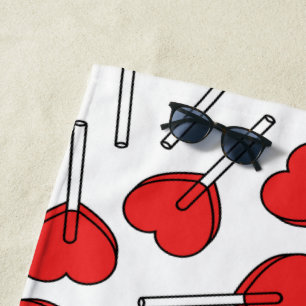 Red Lollipops, Heart Lollipops, Lollipop Pattern Beach Towel