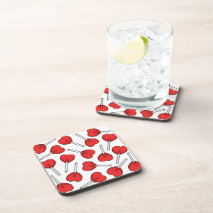 Red Lollipops, Heart Lollipops, Lollipop Pattern Coaster